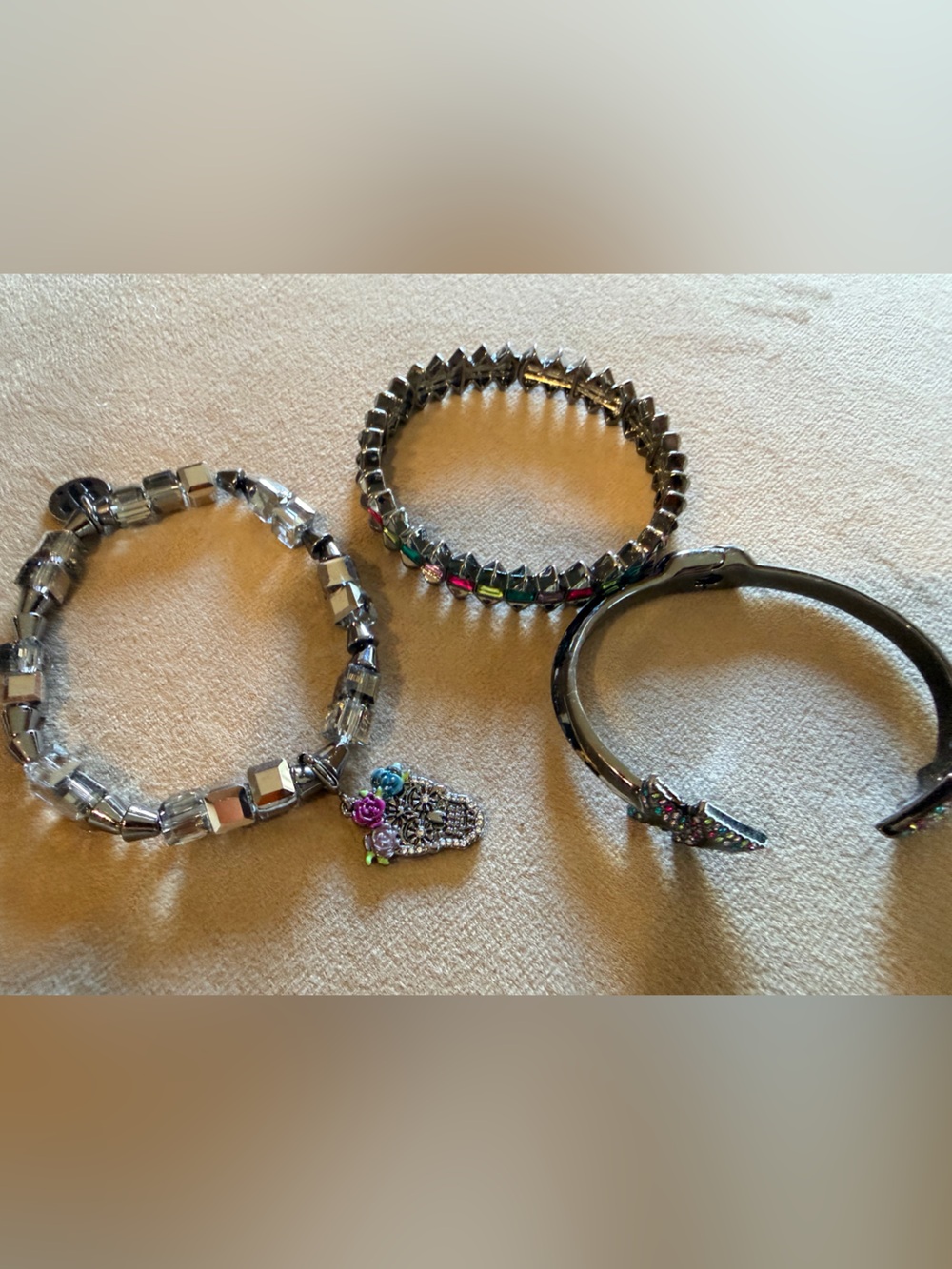 Bomb Party sugar skull bracelet set of 3 gunmetal